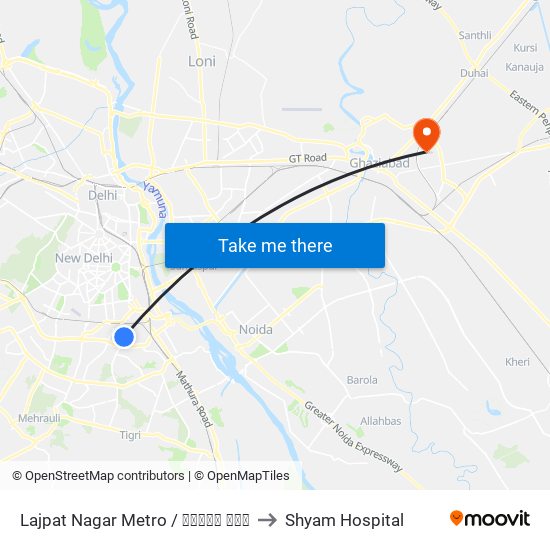 Lajpat Nagar Metro / लाजपत नगर to Shyam Hospital map