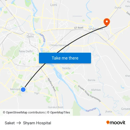 Saket to Shyam Hospital map