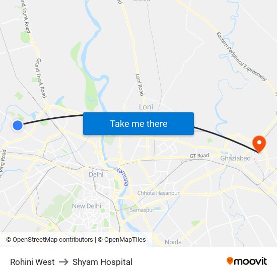 Rohini West to Shyam Hospital map