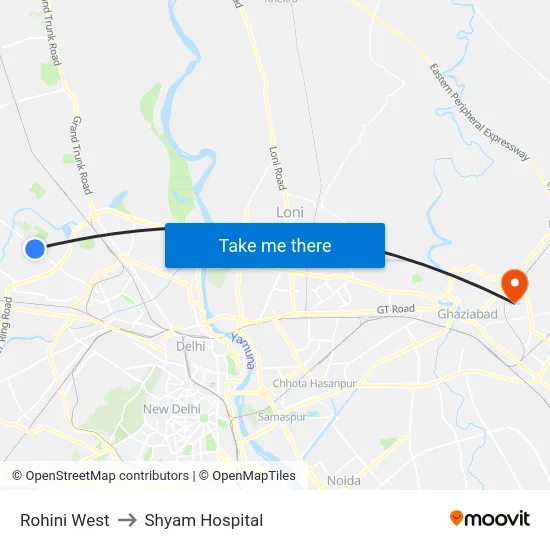 Rohini West to Shyam Hospital map