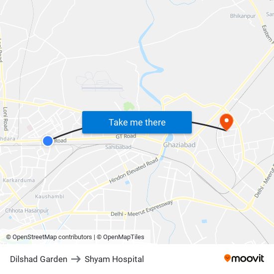 Dilshad Garden to Shyam Hospital map