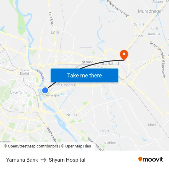 Yamuna Bank to Shyam Hospital map