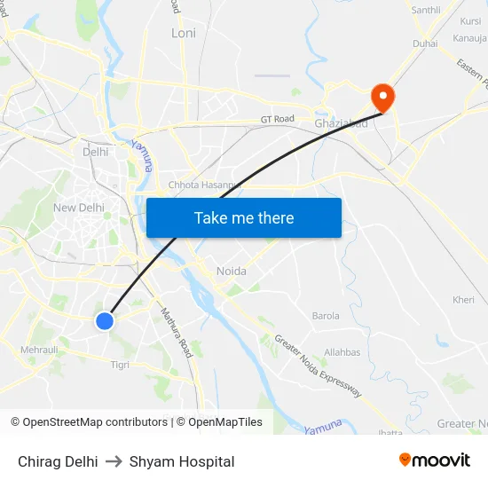 Chirag Delhi to Shyam Hospital map