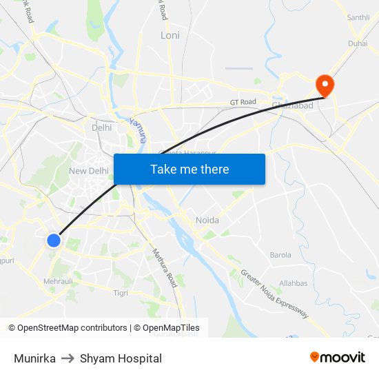 Munirka to Shyam Hospital map