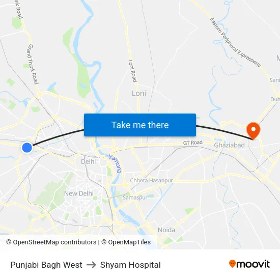 Punjabi Bagh West to Shyam Hospital map