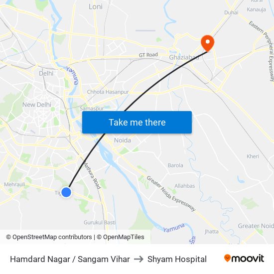 Hamdard Nagar / Sangam Vihar to Shyam Hospital map