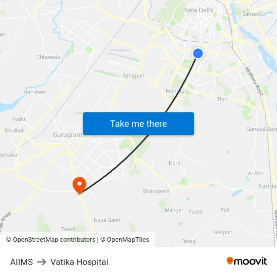 AIIMS to Vatika Hospital map