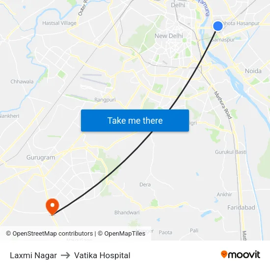 Laxmi Nagar to Vatika Hospital map