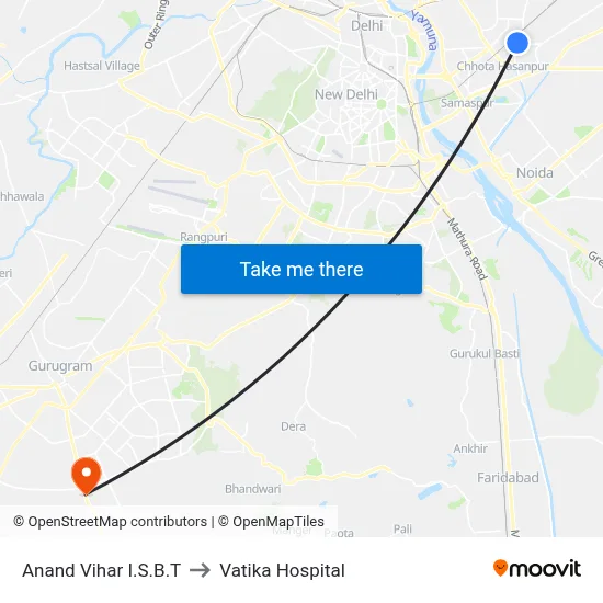 Anand Vihar I.S.B.T to Vatika Hospital map