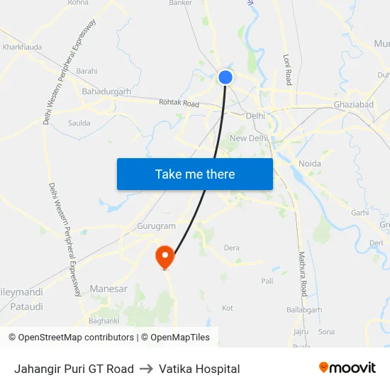 Jahangir Puri GT Road to Vatika Hospital map