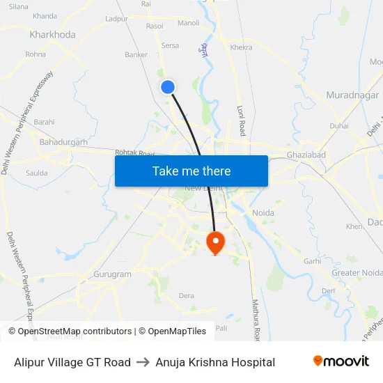 Alipur Village GT Road to Anuja Krishna Hospital map