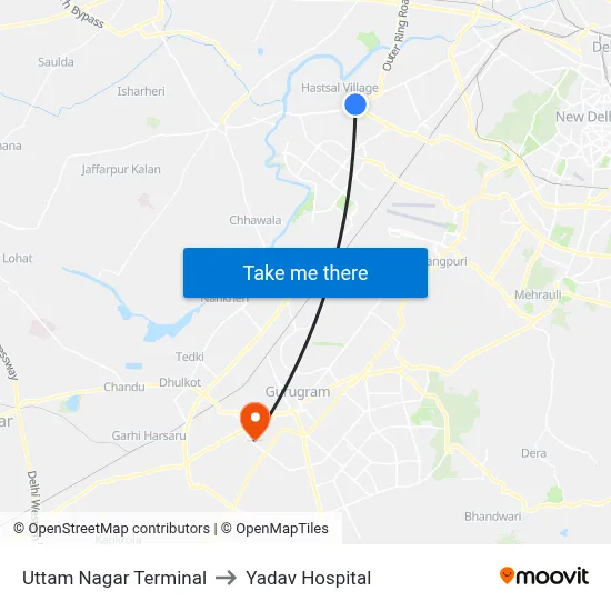 Uttam Nagar Terminal to Yadav Hospital map