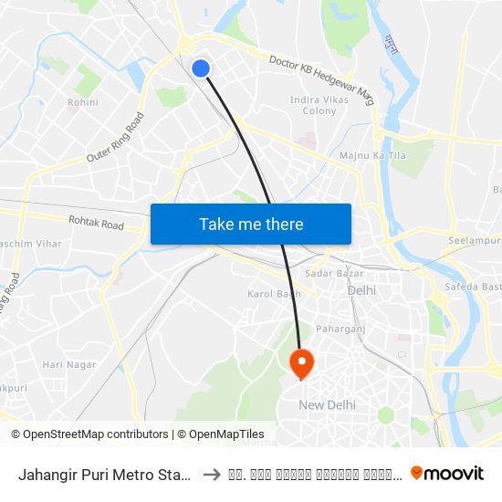Jahangir Puri Metro Station to डॉ. राम मनोहर लोहिया अस्पताल map