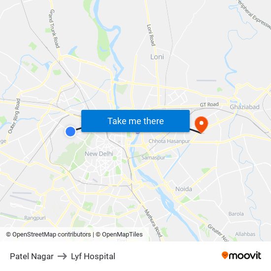 Patel Nagar to Lyf Hospital map