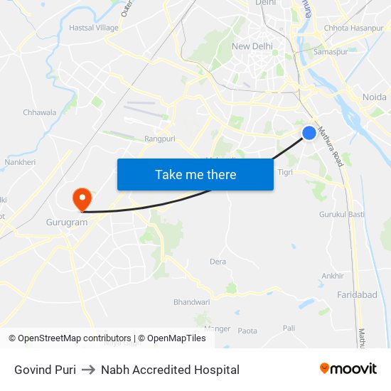 Govind Puri to Nabh Accredited Hospital map