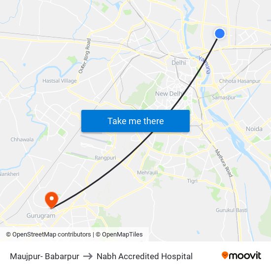 Maujpur- Babarpur to Nabh Accredited Hospital map