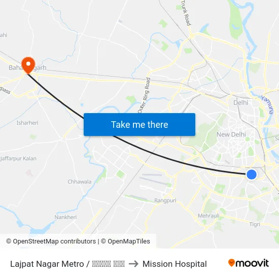 Lajpat Nagar Metro / लाजपत नगर to Mission Hospital map