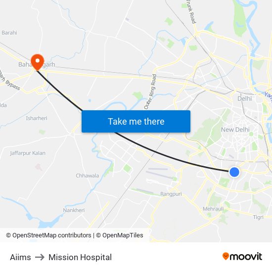 Aiims to Mission Hospital map