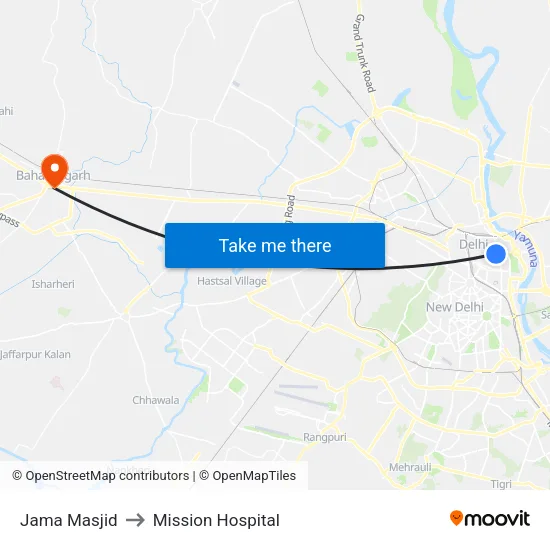 Jama Masjid to Mission Hospital map