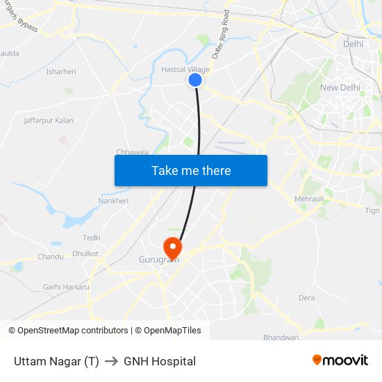 Uttam Nagar (T) to GNH Hospital map