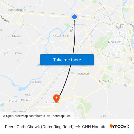 Peera Garhi Chowk (Outer Ring Road) to GNH Hospital map