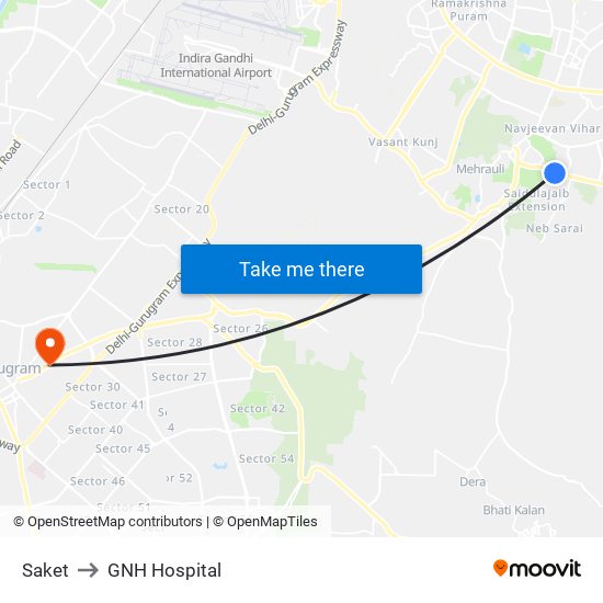 Saket to GNH Hospital map