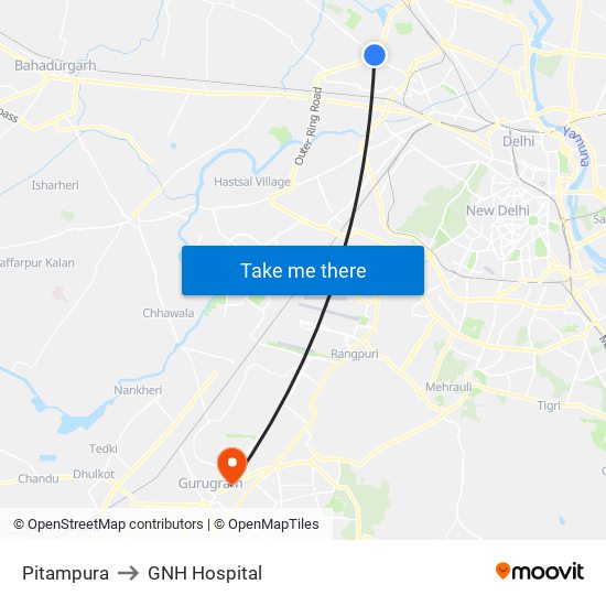 Pitampura to GNH Hospital map