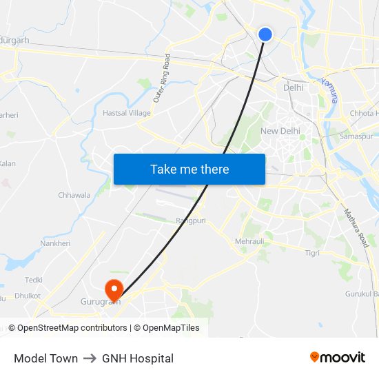 Model Town to GNH Hospital map