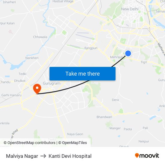 Malviya Nagar to Kanti Devi Hospital map