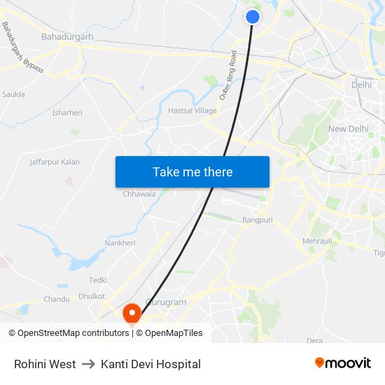 Rohini West to Kanti Devi Hospital map