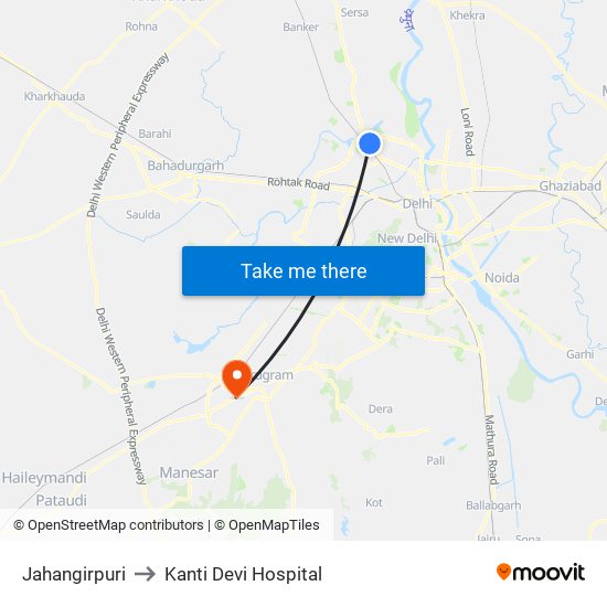 Jahangirpuri to Kanti Devi Hospital map