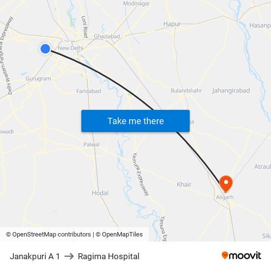 Janakpuri A 1 to Ragima Hospital map