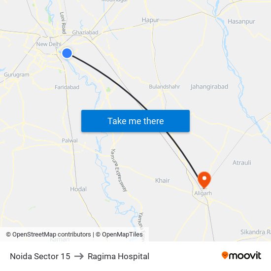 Noida Sector 15 to Ragima Hospital map