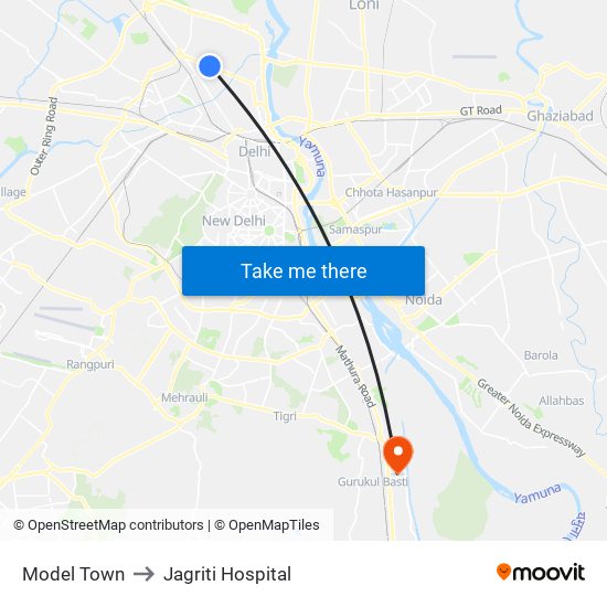 Model Town to Jagriti Hospital map