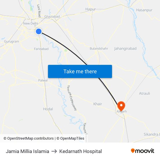 Jamia Millia Islamia to Kedarnath Hospital map