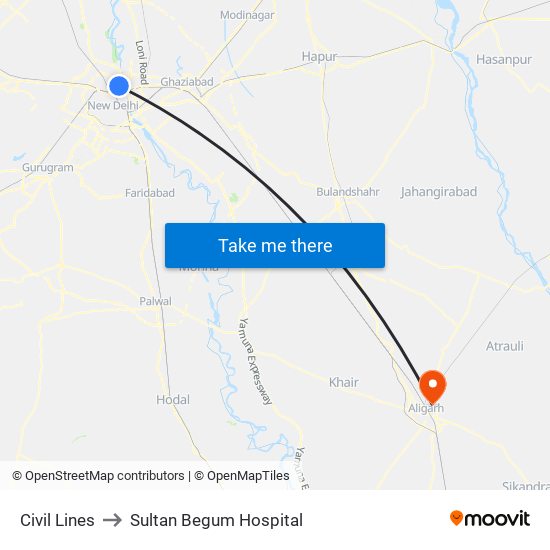 Civil Lines to Sultan Begum Hospital map