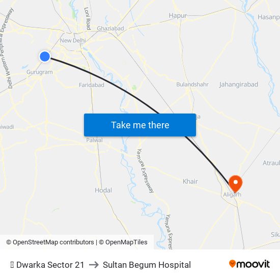 ✈ Dwarka Sector 21 to Sultan Begum Hospital map