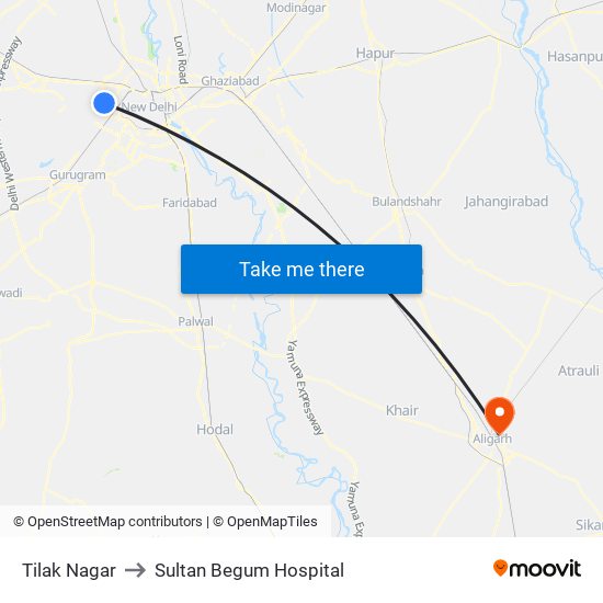 Tilak Nagar to Sultan Begum Hospital map