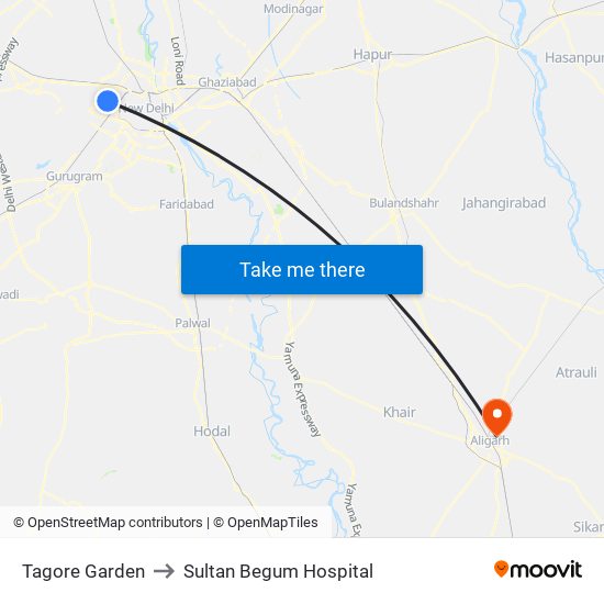 Tagore Garden to Sultan Begum Hospital map