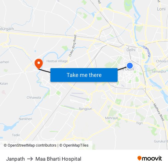 Janpath to Maa Bharti Hospital map