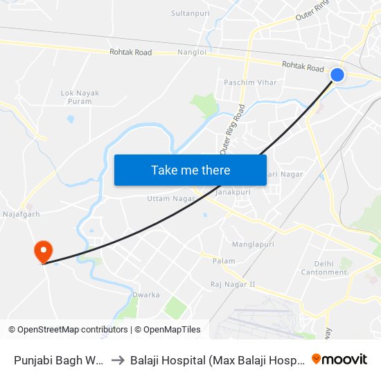 Punjabi Bagh West to Balaji Hospital (Max Balaji Hospital) map