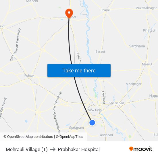 Mehrauli Village (T) to Prabhakar Hospital map