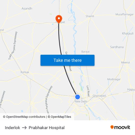 Inderlok to Prabhakar Hospital map