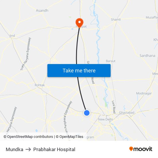 Mundka to Prabhakar Hospital map