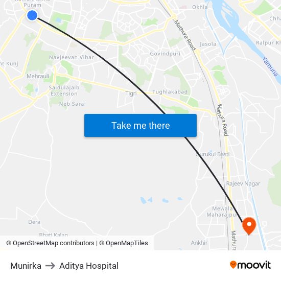 Munirka to Aditya Hospital map