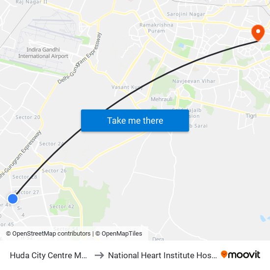 Huda City Centre Metro Station (B) to National Heart Institute Hospital (Nhi Hospital) map