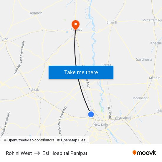 Rohini West to Esi Hospital Panipat map