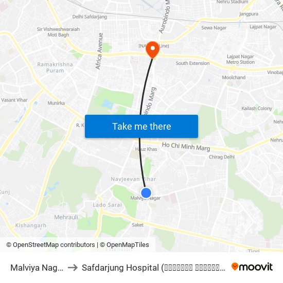 Malviya Nagar to Safdarjung Hospital (सफदरजंग हॉस्पिटल) map