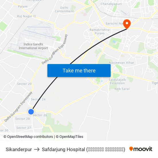 Sikanderpur to Safdarjung Hospital (सफदरजंग हॉस्पिटल) map