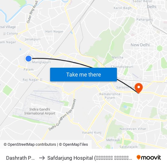 Dashrath Puri to Safdarjung Hospital (सफदरजंग हॉस्पिटल) map